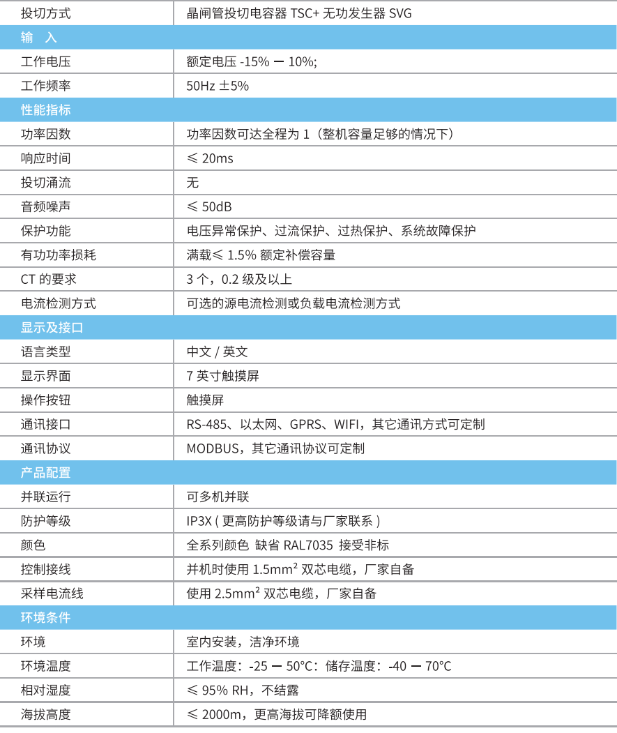 華天低壓動態無功發生裝置技術參數